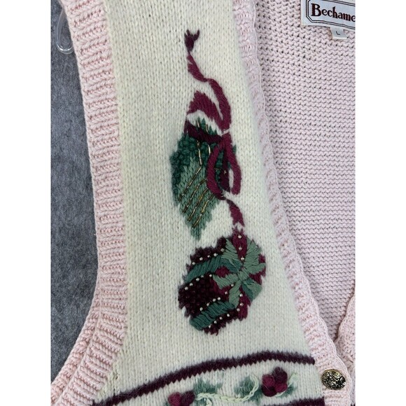 Vintage Bechamel Christmas Hand Knit Cardigan Sweater Embroidered Pink Tree - Picture 5 of 13